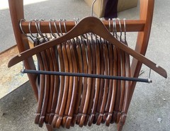 Wooden Suit Hanger Lot Of 21 Dark Cherry Wood Trouser Rod Swivel Hook