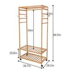 Strong Bamboo Clothes Rail Scarf Cart Hanging Garment Coat Rack Stand On Wheels