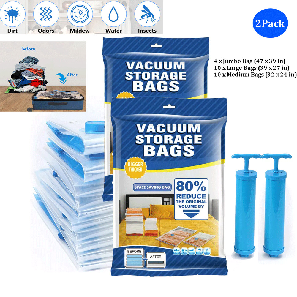 24 x Jumbo Vacuum Storage Bags Travel Space Saver Garment Seal Clothes Hand Pump