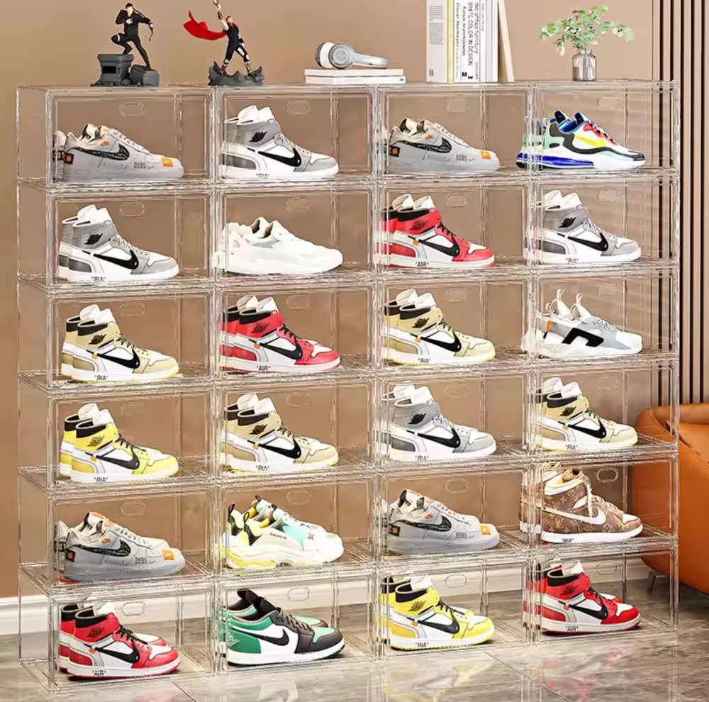 2Pcs Clear Acrylic Stackable Shoe Boxes for Premium Sneaker Display and Storage