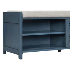 16.5 In. H X 43.3 In. W Navy Blue MDF Shoe Storage Bench with Light Gray Cushion