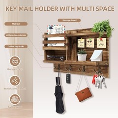 Eryvik Key Holder Wall Mount | Solid Wood Organizer | 8 Hooks