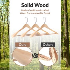 Pack of 12 Solid Wood Clothes Hanger 2.4″ Wide Shoulder for Outerwear Suit Pants