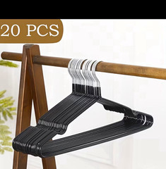 20-Pack Black Traditional Plastic Clothes Hangers, Non-Slip Metal Hook 15.7″