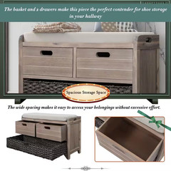 Neville 20 In. H X 32 In. W White Washed Wood Shoe Storage Bench with Cushion, R