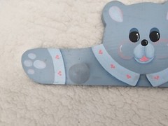 Bear Handmade Wood Coat Jacket Hat & Clothing Hanger Rack Blue Heart 16” Long