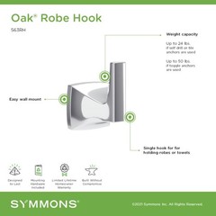 Oak Wall Mounted Robe Towel Hook Polished Chrome Hardware 563RH