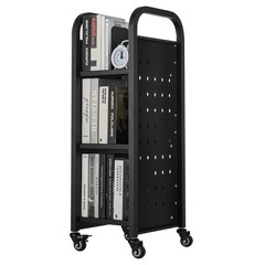 Rolling Library Book Cart, 220 lbs, Single Sided Shelves with Lockable Wheels