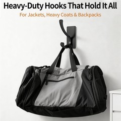 4 PCS Heavy Duty Self Adhesive Wall Hooks Coat Jacket Hat Door Hanger Black