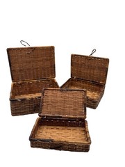 Set of 3 Woven Rattan Nesting Storage Baskets Lidded Organizer Boxes