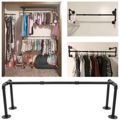 Industrial Pipe Clothing Rack Metal Closet Organizer Wall Mounted Garment Rod US