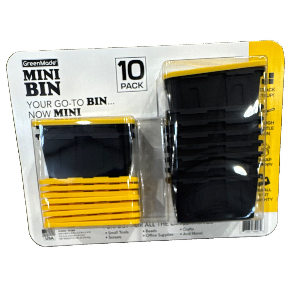 GreenMade 10-Pack Stackable Plastic Mini Storage Bins Yellow/Black