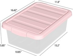 14-Quart Storage Container Bin with Pink Secure Lid and Latch Buckles, Durabl…