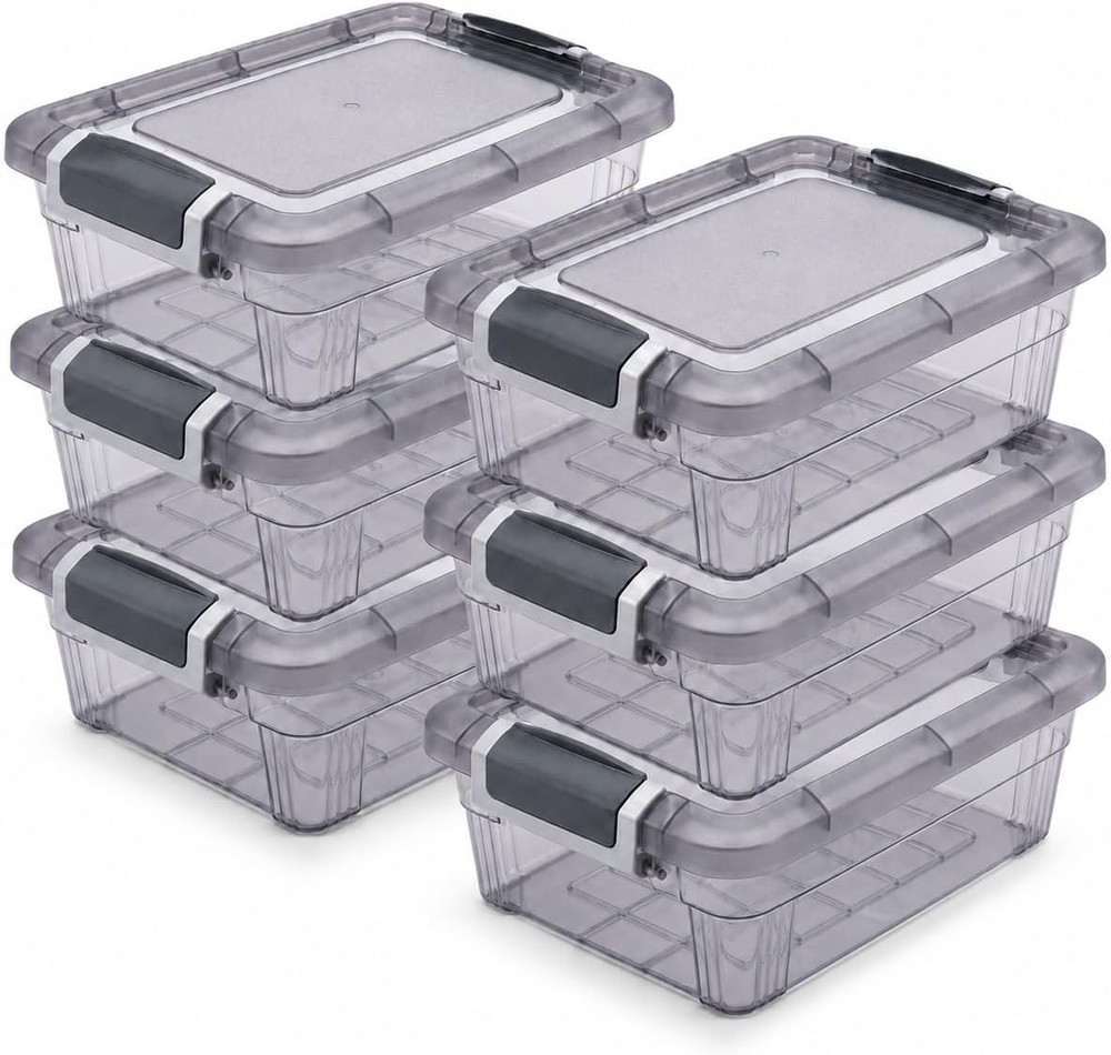 Mini Storage Bins with Lids – 1.25 Quart, Set of 6, Tinted, Made in EU
