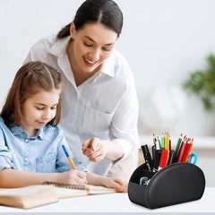 Vegan Leather Remote Control Holder Desktop Organizer 5 Compartments Office Home