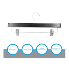 Case-of-50 SSWBasics 14-inch Black Wood Skirt and Pants Hangers