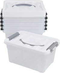 6-Pack 5.5 Quart Plastic Latching Storage Bins – Durable Organizing Solution