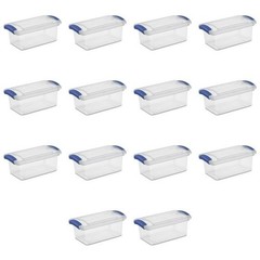 (3 pack) Sterilite 7 Quart Latch Box, Clear Plastic Storage Bin with Lid, Blue