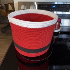 NEW Santa Belt Christmas Holiday Rope Storage Basket w/ handles 11 inches round