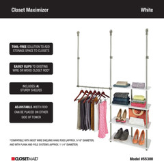 55300 Closet Maximizer with (4) Shelves & Double Hang Rod, Tool Free Add on Unit