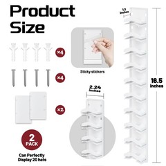 Hat Organizer Hold up to 20 Hats, 2 Pack Hat Rack for Wall with Strong Adhesi…