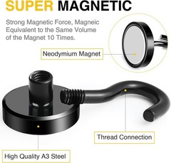 Versatile Magnetic Hooks 50 LB Capacity 20 Pack Black Neodymium for Home Office