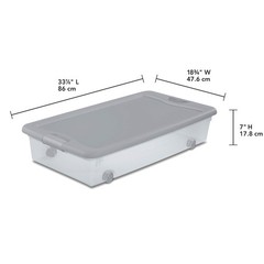Sterilite 56 Qt Wheeled Under Bed Storage Container, Plastic Bin, Silver, 8 Pack