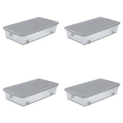 Sterilite 56 Qt Wheeled Under Bed Storage Container, Plastic Bin, Silver, 8 Pack