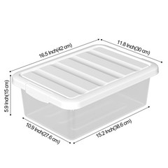 14 Quart Clear Storage Latch Box Plastic Organizing Bin White Lid 2 PCS