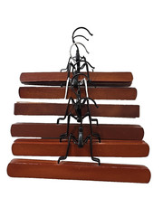 Lot of 6 Cherry Wood Slack Pants Clamp Hangers
