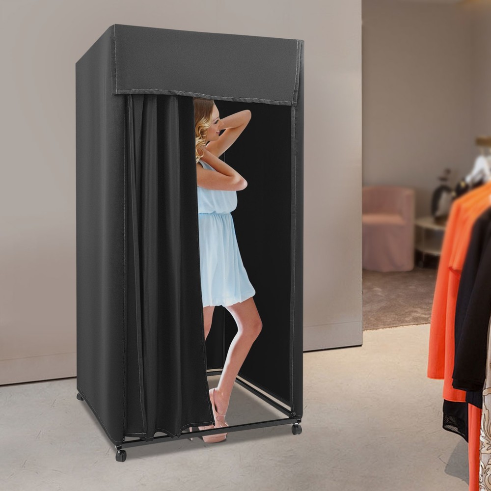 Modern Black Portable Dressing And Movable Fitting Room With 4 Universal Wheels