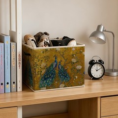 Gold Chinoiserie Floral Peacock Storage Basket Bin with Handles, Traditional …