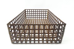Vintage Industrial Iron Grid Basket Rusty Wire Metal Storage Crate Primitive 12”