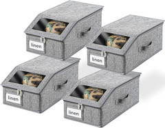 4 Pack Stackable Grey Hat Organizer with Clear Window & Sturdy Handle