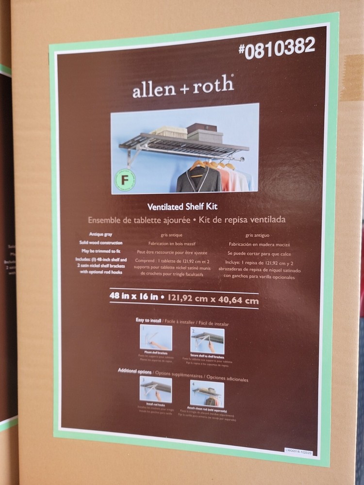 Allen + Roth Ventilated Shelf Kit 16″ x 48″ (Antique gray) 100% Solid Wood