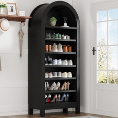 Entry 70in Arched Shoe Cabinet Adjustable Shelf Holds 20-32 Pairs Anti-Tip Black
