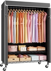 Rolling Clothes Rack with Cover on Wheels Portable Closet for Hanging Clothes