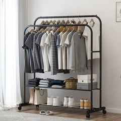 Heavy Duty Double Rods Clothes Hanging Rack Moveable Clothes Rail Stable Base US