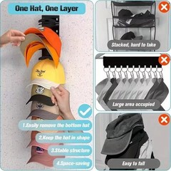 2 Pack Hat Organizer for Baseball Caps, Hat Rack for Wall with Strong Adhesive H