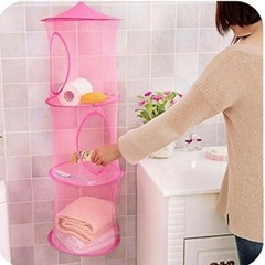 Hanging Mesh Space Saver Bags Organizer 3 Compartments Toy Storage Basket 2 PCS