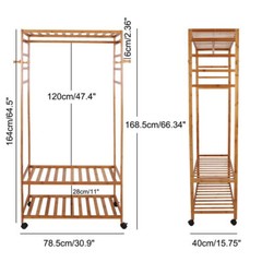 Bamboo Clothes Rail Scarf Cart Hanging Garment Coat Rack w 3 Tier Storage Shelf