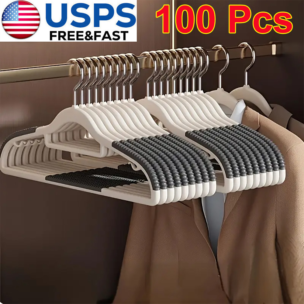 100 Pack Plastic Hangers Non Slip for Clothes Coat Heavy Duty 360° Swivel Hook
