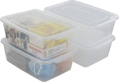 Set of 4 Clear 14 Quart Plastic Storage Bins with Lids and Latching Design