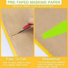 Pre-Taped Masking for Painting,12″ x50Feet Adhesive-Backed Tape and Drape Pai…
