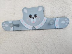 Bear Handmade Wood Coat Jacket Hat & Clothing Hanger Rack Blue Heart 16” Long