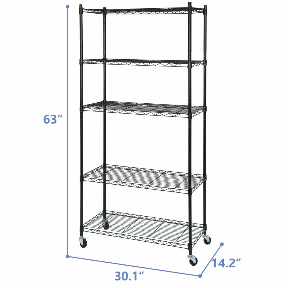 5-Tier Shelves Wire Unit Rack Large Space Storage Rolling with 4 Wheel Casters
