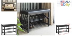 Cushioned Storage Bench for Shoes with Metal Frame and Faux Leather Top