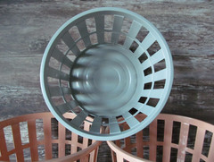Vtg Round Plastic Baskets Storage Organizing Peach Gray Lot of 3 Mini Laundry