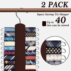 2 Pack Wooden Tie Rack Closet Organizer 360° Swivel Hanger