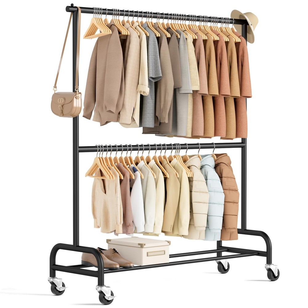 MISSLO Heavy Duty Clothes Rack for Hanging Clothes Rolling Clothing Rack Heavy D